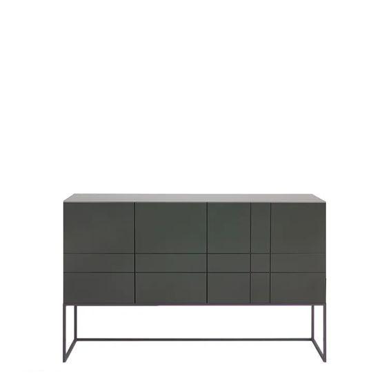 Designed by Claesson Koivisto Rune 2011.  Cabinet in lacquered MDF with lacquered metal stand in the same color. Opening in the back for ventilation or cables.