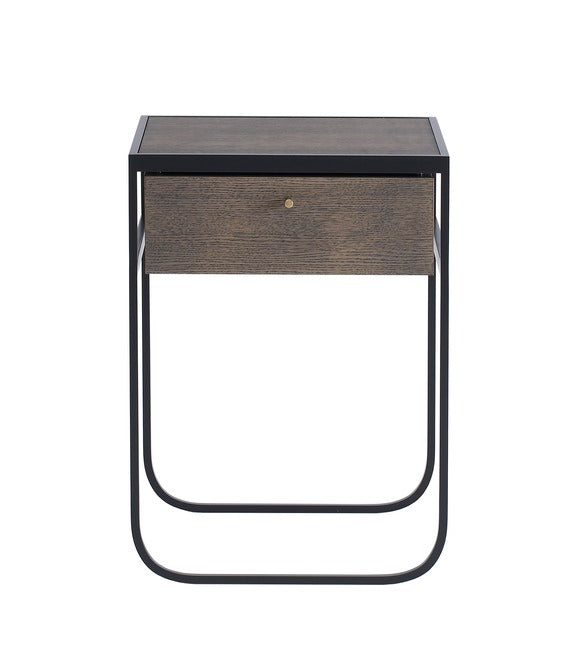 Designed by Broberg and Ridderstråle 2011.  Bedside table with a bent metal structure with a drawer and top in stained oak.