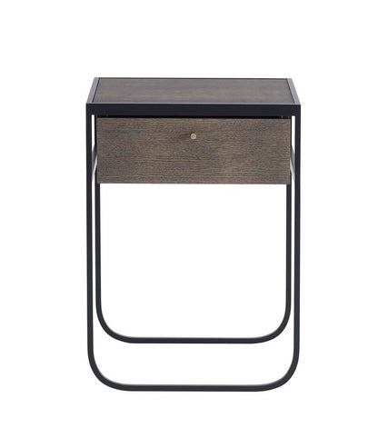 Designed by Broberg and Ridderstråle 2011.  Bedside table with a bent metal structure with a drawer and top in stained oak.