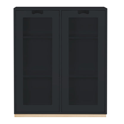 Designed by Thomas Sandell and Jonas Bohlin 1994.   The classic Snow Cabinet E has 2 soft-closing glass doors, a middle partition, and four shelves. Extra shelves can be ordered.  Choose between two depths.