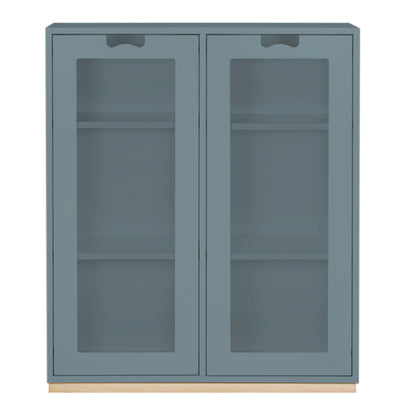 Designed by Thomas Sandell and Jonas Bohlin 1994.   The classic Snow Cabinet E has 2 soft-closing glass doors, a middle partition, and four shelves. Extra shelves can be ordered.  Choose between two depths.
