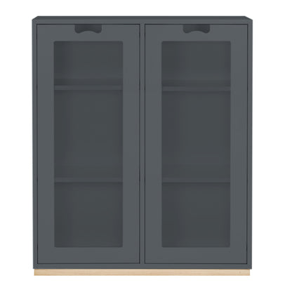 Designed by Thomas Sandell and Jonas Bohlin 1994.   The classic Snow Cabinet E has 2 soft-closing glass doors, a middle partition, and four shelves. Extra shelves can be ordered.  Choose between two depths.