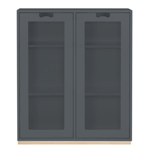 Designed by Thomas Sandell and Jonas Bohlin 1994.   The classic Snow Cabinet E has 2 soft-closing glass doors, a middle partition, and four shelves. Extra shelves can be ordered.  Choose between two depths.
