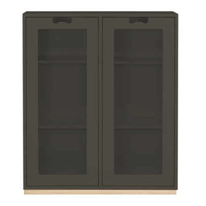 Designed by Thomas Sandell and Jonas Bohlin 1994.   The classic Snow Cabinet E has 2 soft-closing glass doors, a middle partition, and four shelves. Extra shelves can be ordered.  Choose between two depths.