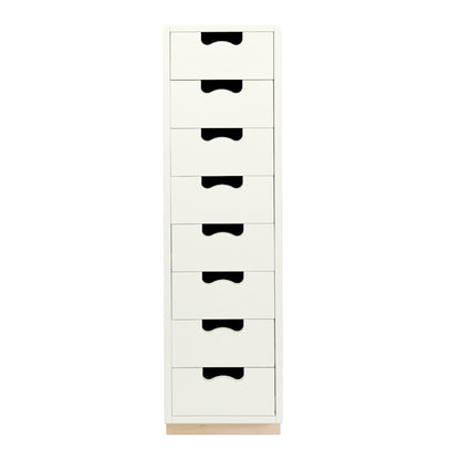 Designed by Thomas Sandell and Jonas Bohlin 1994.  The classic tall Snow J8 Drawer has 8 soft-closing drawers.