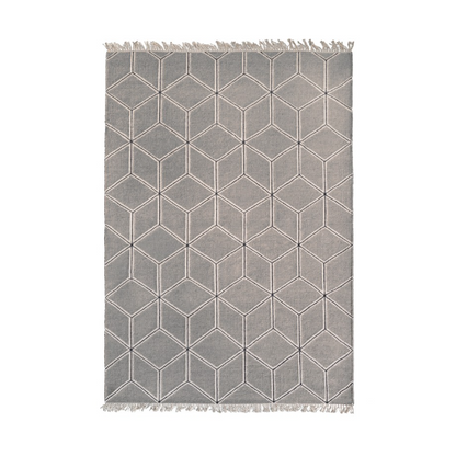 Designed by Emma Olbers 2014.  Hand-woven dhurrie rug. The wool used in this rug has natural colors and gives the fabric a melange look. Set base and pattern colors. 