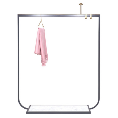 Designed by Broberg and Ridderstråle 2011.  Floor-standing coat hanger/rack in metal with brass details and stone base. Hooks and knobs in matte brass are sold separately.