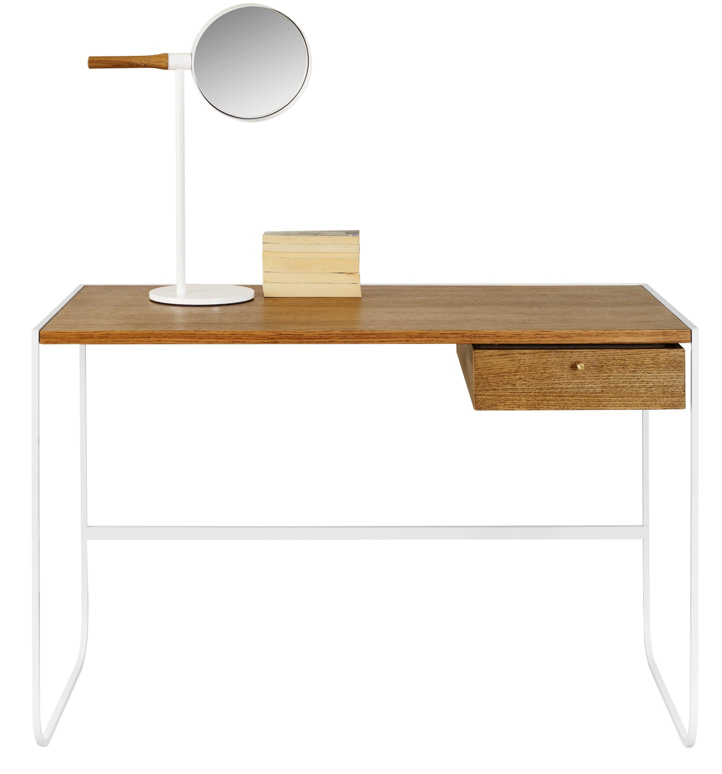 Designed by Broberg and Ridderstråle 2012.  Desk with a bent metal structure with 1 drawer in the same veneer as the desktop. Polyurethane treated oak. It is delivered&nbsp;fully assembled.