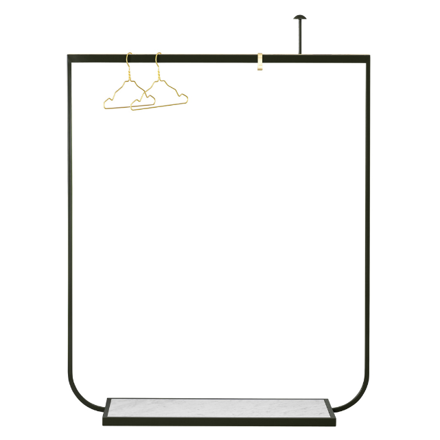 Designed by Broberg and Ridderstråle 2011.  Floor-standing coat hanger/rack in metal with brass details and stone base. Hooks and knobs in matte brass are sold separately.