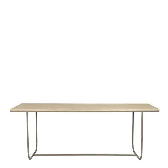 Designed by Broberg and Ridderstråle 2012.  Dining or work table with a frame in lacquered metal and a table top in selected oak veneer with an overhang of 29 cm on each short side.