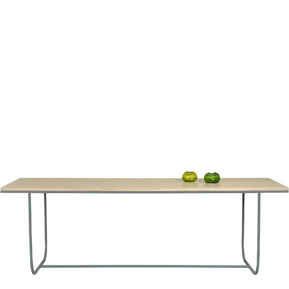 Designed by Broberg and Ridderstråle 2012.  Dining or work table with a frame in lacquered metal and a table top in selected oak veneer with an overhang of 29 cm on each short side.